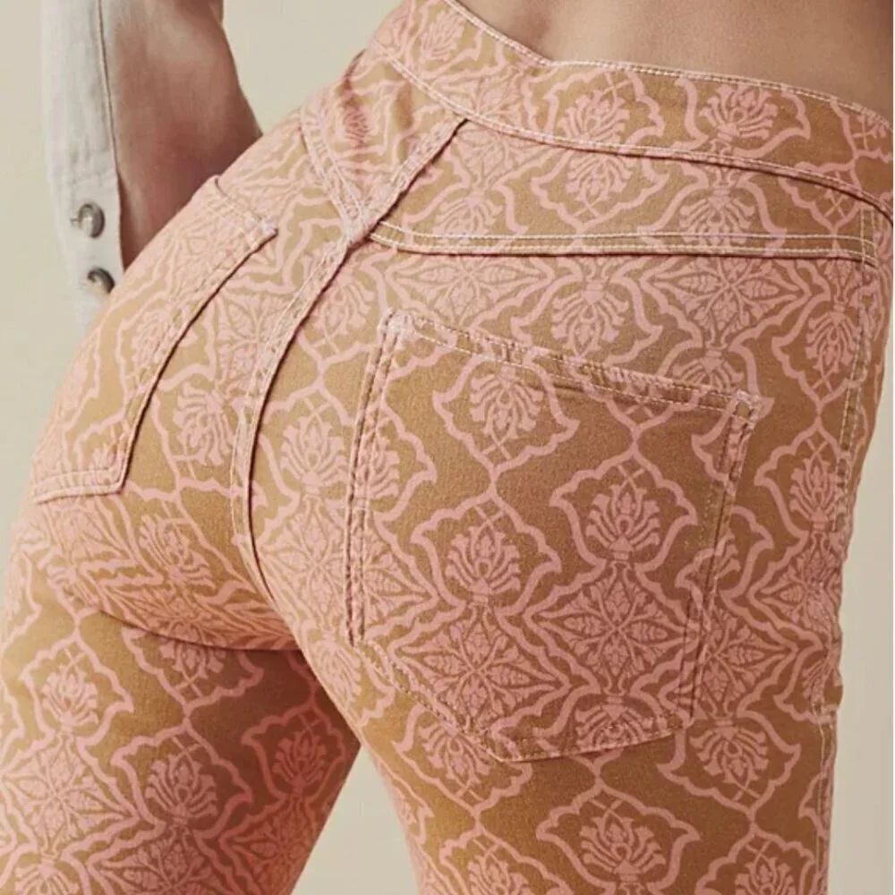 Free People Throw It Back Reversible Flare Jeans in Pink Combo